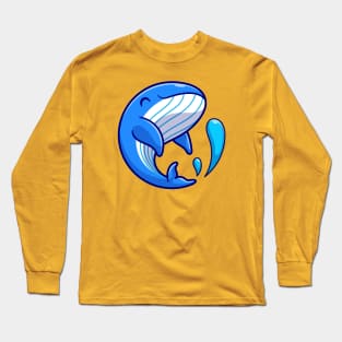 Cute Whale Swimming Cartoon Long Sleeve T-Shirt